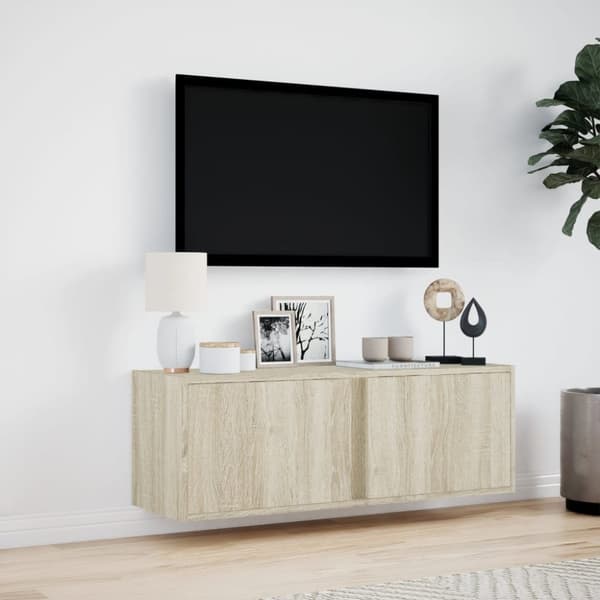 vidaXL Väggmonterad tv-bänk LED sonoma-ek 100x31x35 cm