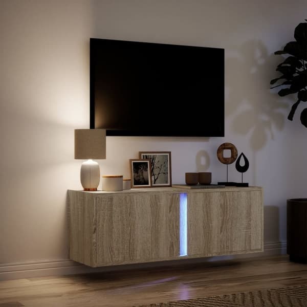 vidaXL Väggmonterad tv-bänk LED sonoma-ek 100x31x35 cm