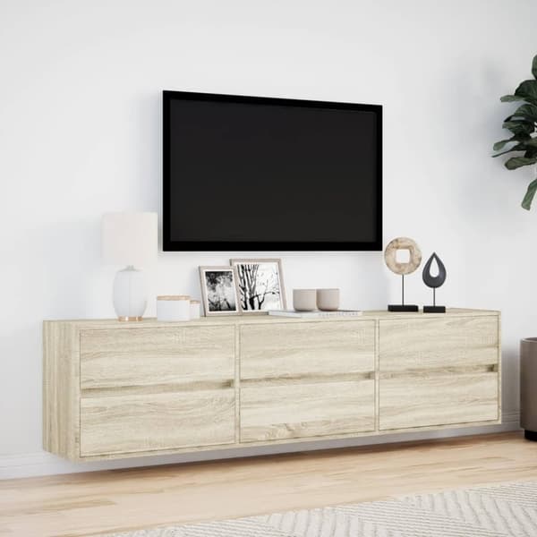 vidaXL væghængt tv-bord med LED 180x31x45 cm sonoma-eg