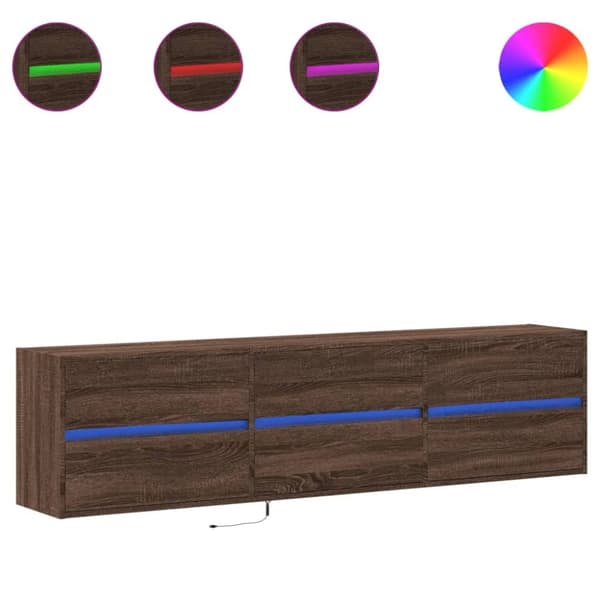 vidaXL Väggmonterad tv-bänk LEDs brun ek 180x31x45 cm