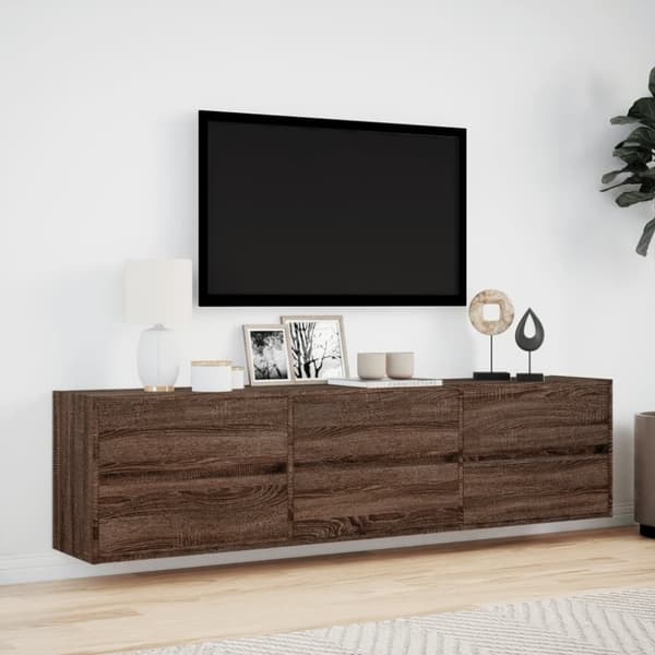 vidaXL Väggmonterad tv-bänk LEDs brun ek 180x31x45 cm