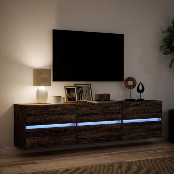 vidaXL Väggmonterad tv-bänk LEDs brun ek 180x31x45 cm