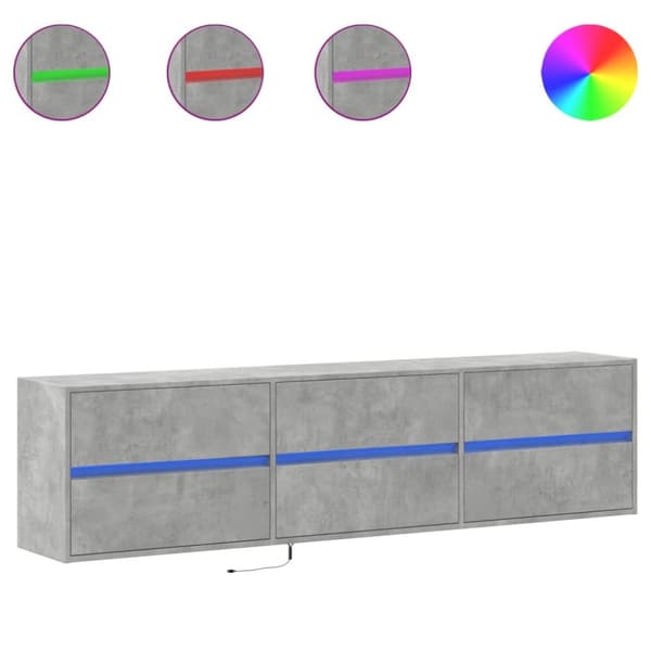 vidaXL Väggmonterad tv-bänk LEDs betonggrå 180x31x45 cm