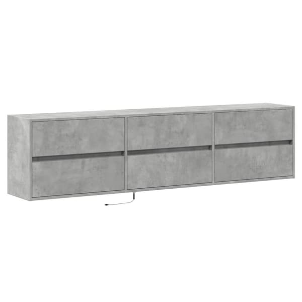 vidaXL Väggmonterad tv-bänk LEDs betonggrå 180x31x45 cm