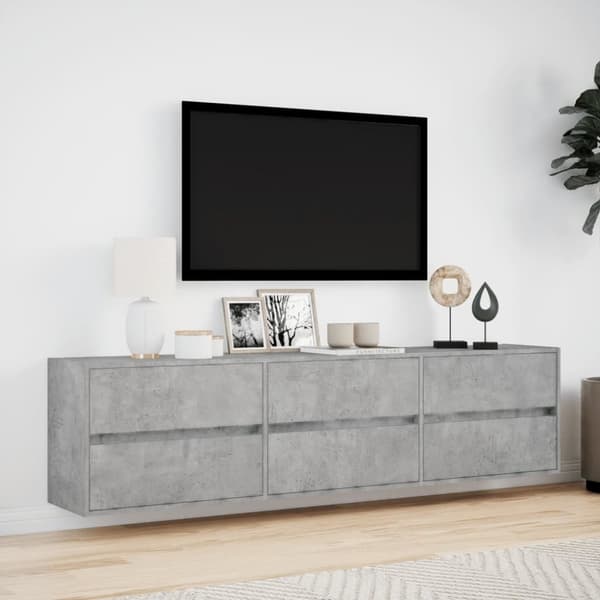 vidaXL Väggmonterad tv-bänk LEDs betonggrå 180x31x45 cm