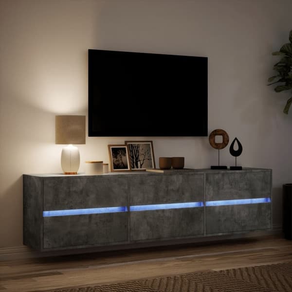 vidaXL Väggmonterad tv-bänk LEDs betonggrå 180x31x45 cm