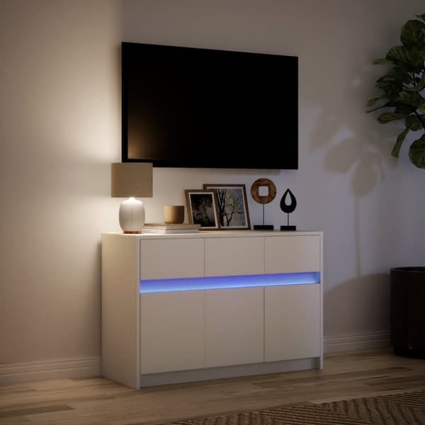 vidaXL tv-bord med LED-lys 91x34x61 cm konstrueret træ hvid