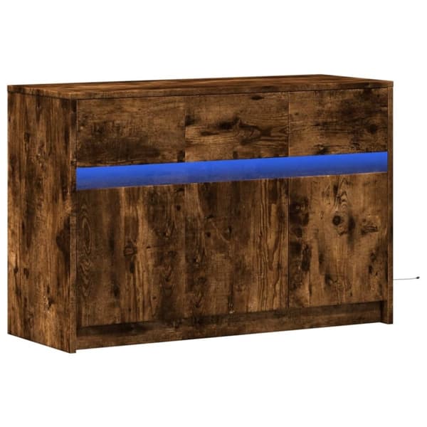 vidaXL tv-bord m. LED-lys 91x34x61 cm konstrueret træ røget eg