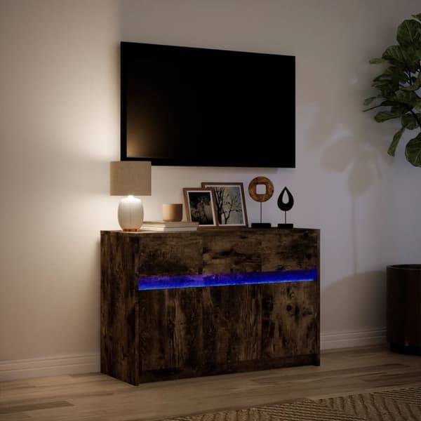vidaXL tv-bord m. LED-lys 91x34x61 cm konstrueret træ røget eg