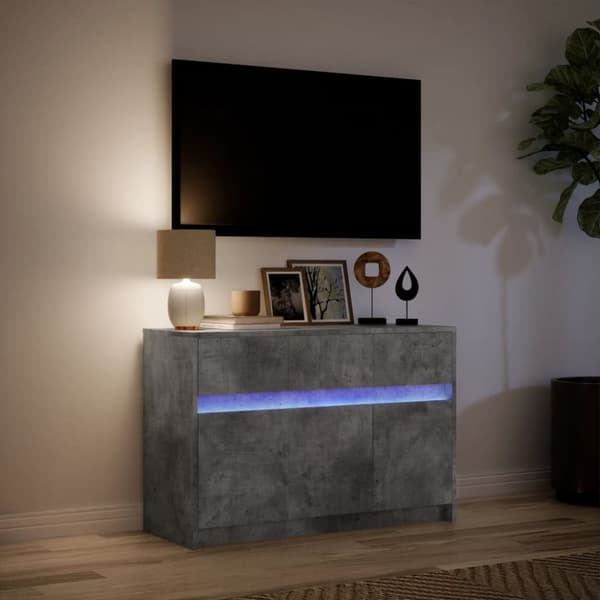 vidaXL tv-bord med LED-lys 91x34x61 cm konstrueret træ betongrå