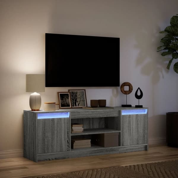 vidaXL Tv-bänk med LEDs grå sonoma 139,5x34x50 cm konstruerat trä