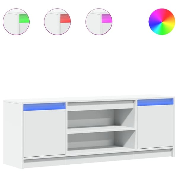 vidaXL TV-benk med LED hvit 139,5x34x50 cm konstruert tre