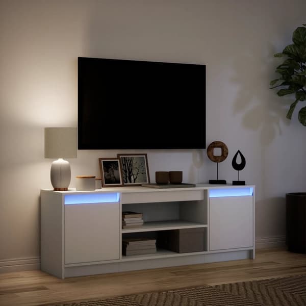 vidaXL TV-benk med LED hvit 139,5x34x50 cm konstruert tre