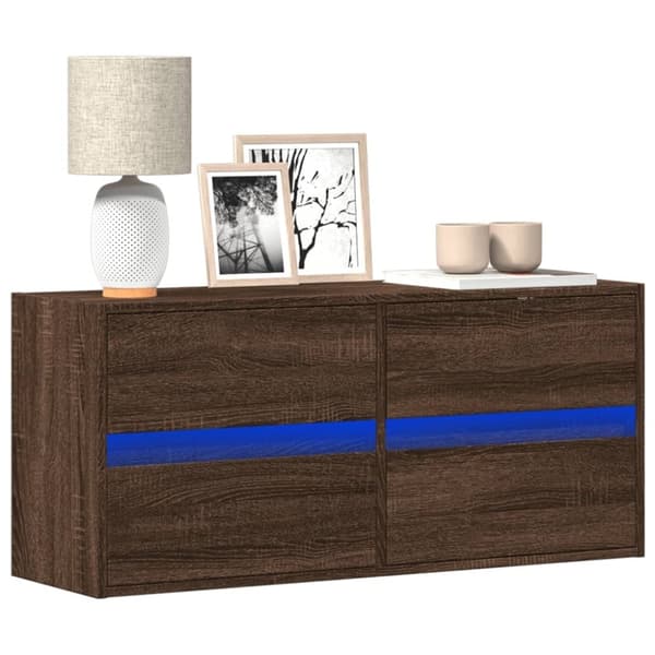 vidaXL Vegghengt TV-benk med LED brun eik 100x31x45 cm