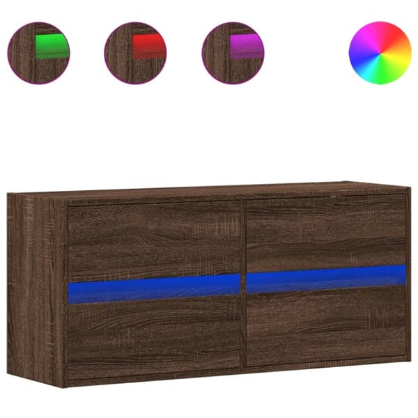 vidaXL Vegghengt TV-benk med LED brun eik 100x31x45 cm