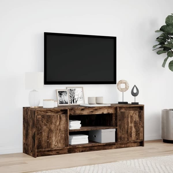 vidaXL TV-benk med LED røkt eik 139,5x34x50 cm konstruert tre