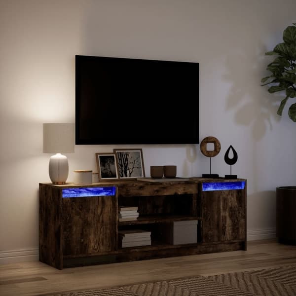 vidaXL TV-benk med LED røkt eik 139,5x34x50 cm konstruert tre