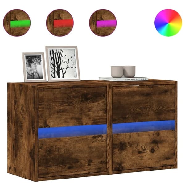 vidaXL Väggmonterad tv-bänk LED 2 st rökfärgad ek 41x31x45 cm