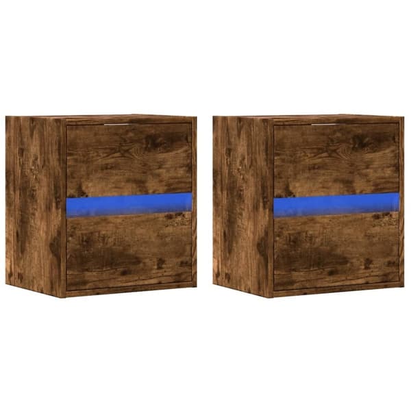 vidaXL Väggmonterad tv-bänk LED 2 st rökfärgad ek 41x31x45 cm
