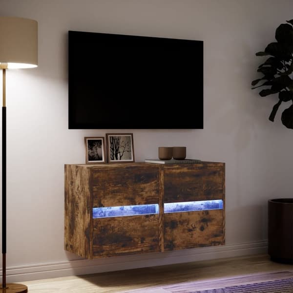 vidaXL Väggmonterad tv-bänk LED 2 st rökfärgad ek 41x31x45 cm
