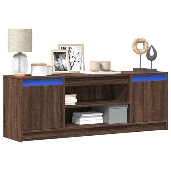 vidaXL TV-benk med LED brun eik 139,5x34x50 cm konstruert tre