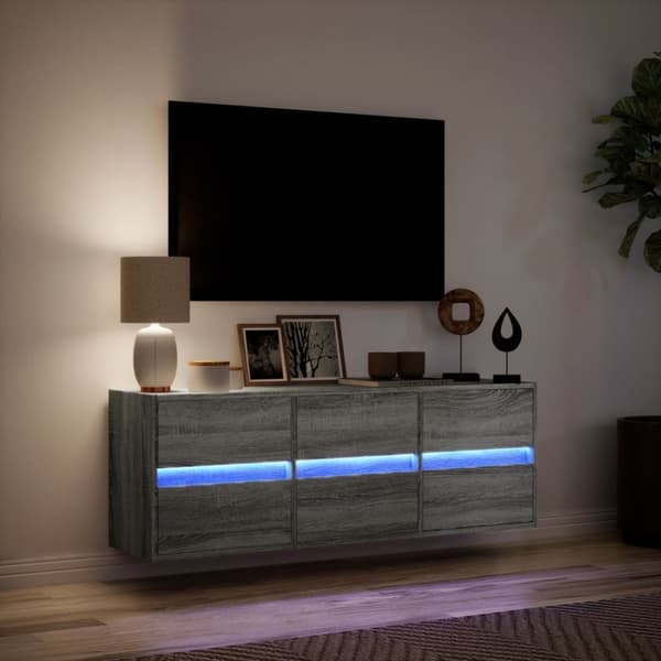 vidaXL TV-seinäkaappi LED-valoilla harmaa Sonoma 130x31x45 cm