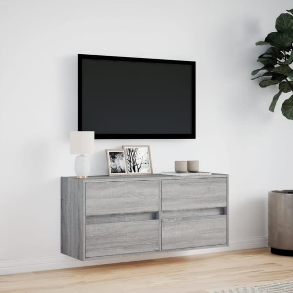 vidaXL Vegghengt TV-benk med LED grå sonoma 100x31x45 cm