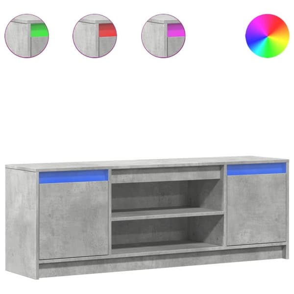 vidaXL Tv-bänk med LEDs betonggrå 139,5x34x50 cm konstruerat trä