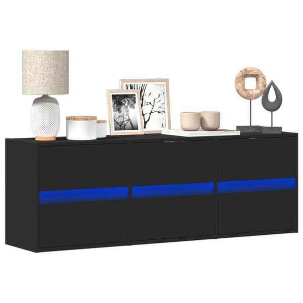 vidaXL væghængt tv-bord med LED-lys 130x31x45 cm sort