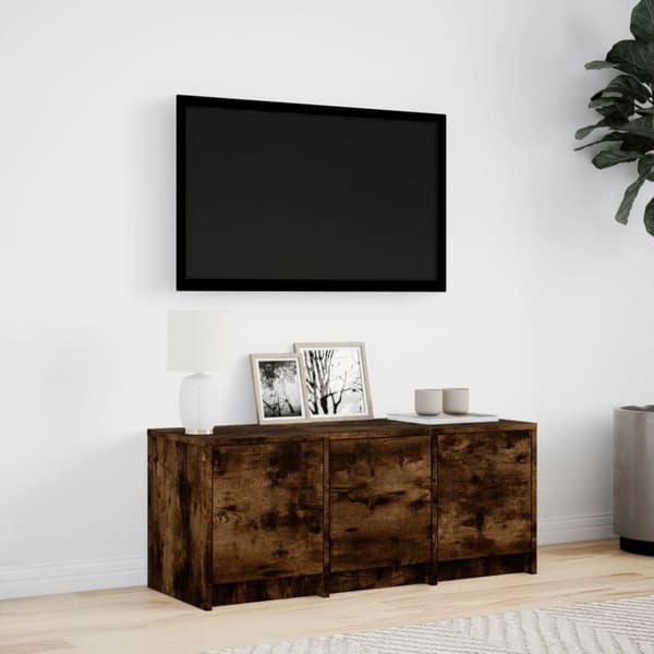 vidaXL TV-benk med LED røkt eik 97x34x40 cm konstruert tre
