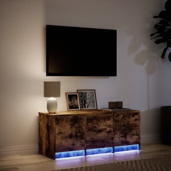 vidaXL TV-benk med LED røkt eik 97x34x40 cm konstruert tre