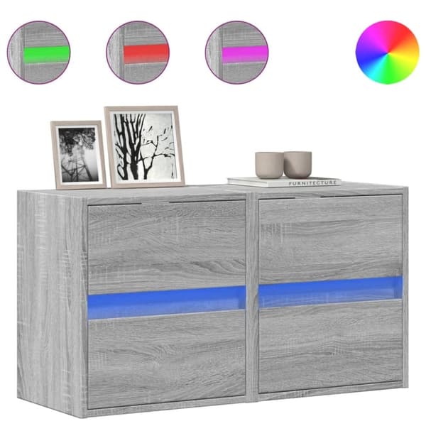 vidaXL Väggmonterad tv-bänk LED 2 st grå sonoma 41x31x45 cm
