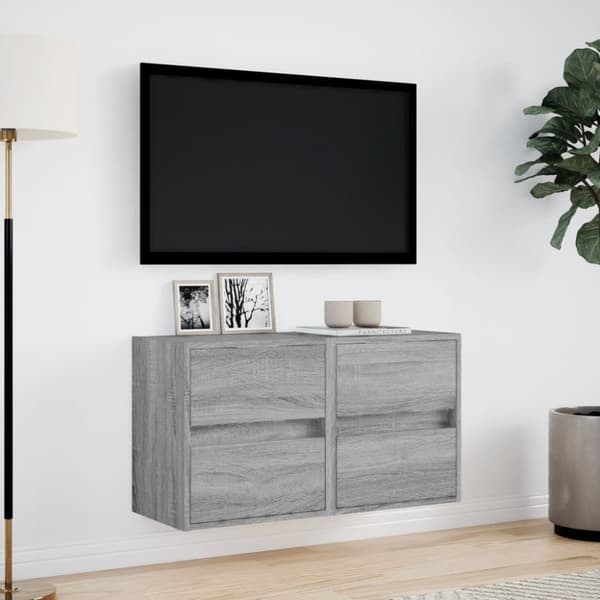 vidaXL Väggmonterad tv-bänk LED 2 st grå sonoma 41x31x45 cm