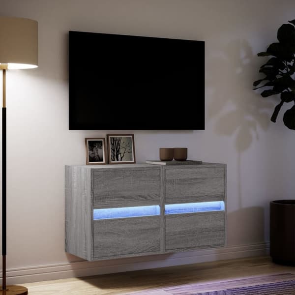 vidaXL Väggmonterad tv-bänk LED 2 st grå sonoma 41x31x45 cm