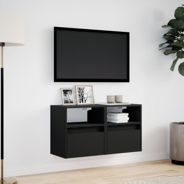 vidaXL Vegghengte TV-benker med LED 2 stk svart 41x31x45 cm