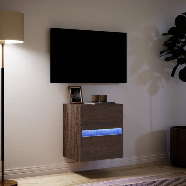 vidaXL Väggmonterad tv-bänk LED brun ek 41x31x45 cm