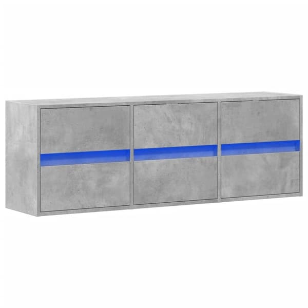 vidaXL Vegghengt TV-benk med LED-lys betonggrå 130x31x45 cm