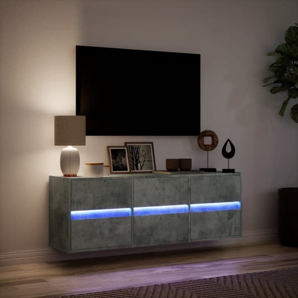 vidaXL Vegghengt TV-benk med LED-lys betonggrå 130x31x45 cm