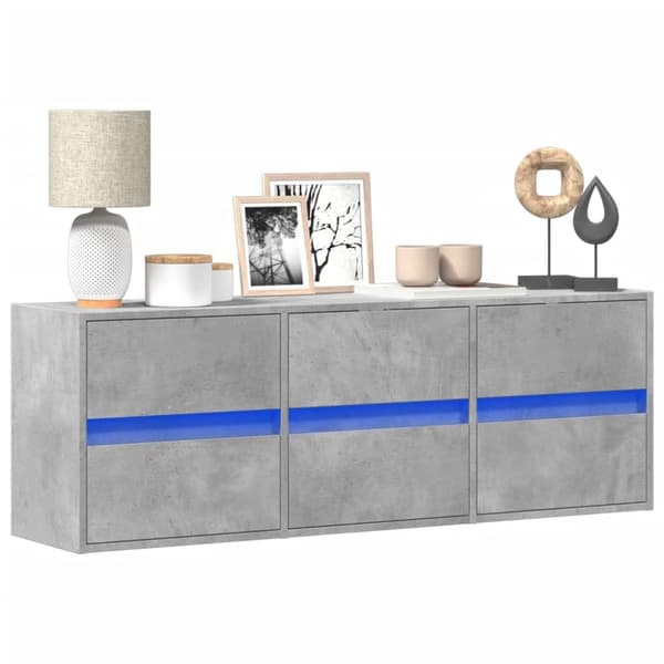 vidaXL Vegghengt TV-benk med LED-lys betonggrå 130x31x45 cm