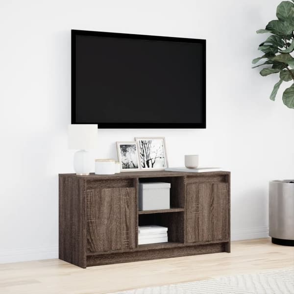 vidaXL Tv-bänk med LEDs brun ek 100x34x50 cm konstruerat trä