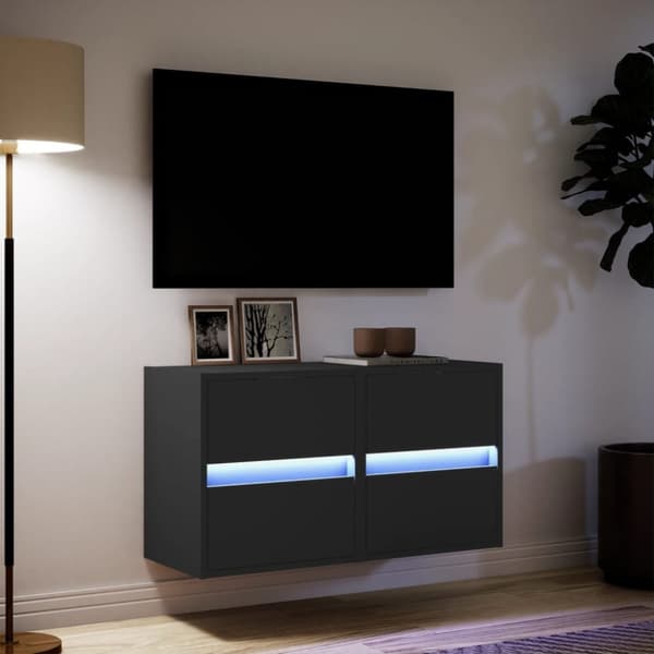 vidaXL væghængte tv-borde 2 stk. med LED-lys 41x31x45 cm sort