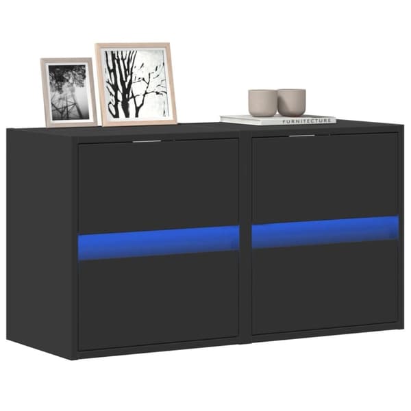 vidaXL væghængte tv-borde 2 stk. med LED-lys 41x31x45 cm sort