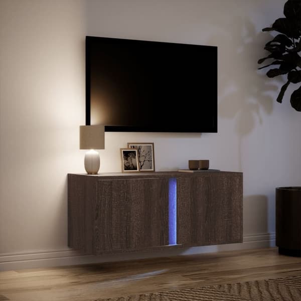vidaXL Vegghengt TV-benk med LED brun eik 80x31x35 cm