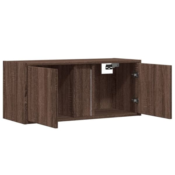 vidaXL Vegghengt TV-benk med LED brun eik 80x31x35 cm