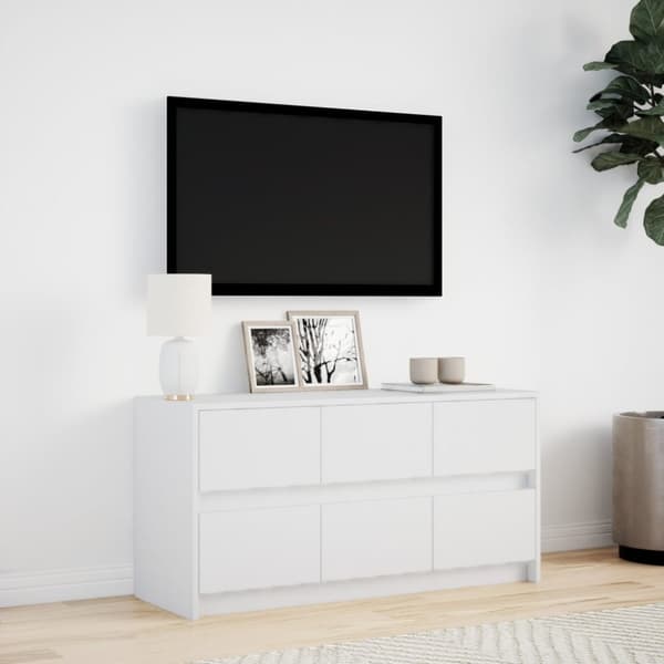 vidaXL TV-benk med LED hvit 100x34x50 cm konstruert tre