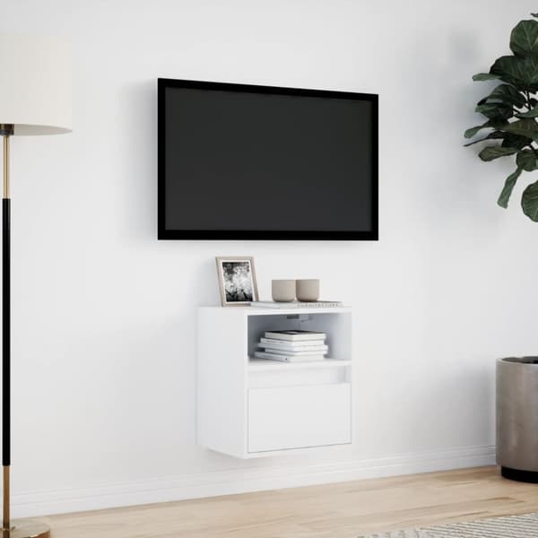 vidaXL Väggmonterad tv-bänk LEDs vit 41x31x45 cm