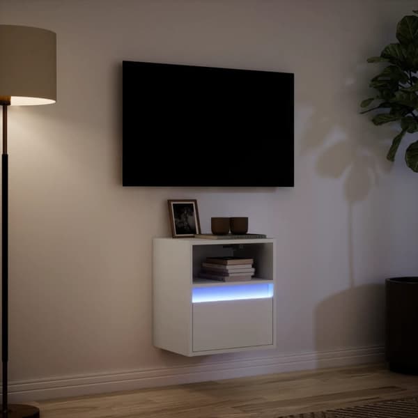 vidaXL Väggmonterad tv-bänk LEDs vit 41x31x45 cm