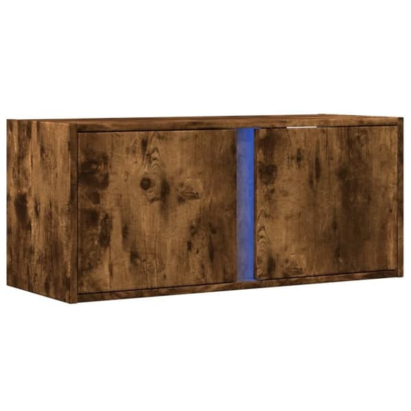 vidaXL Vegghengt TV-benk med LED røkt eik 80x31x35 cm