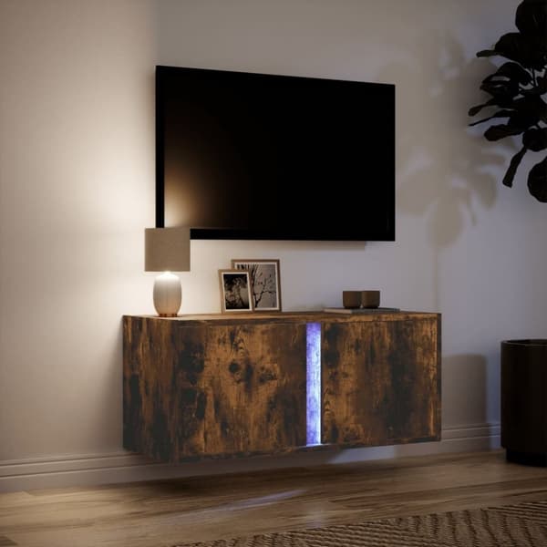 vidaXL Vegghengt TV-benk med LED røkt eik 80x31x35 cm
