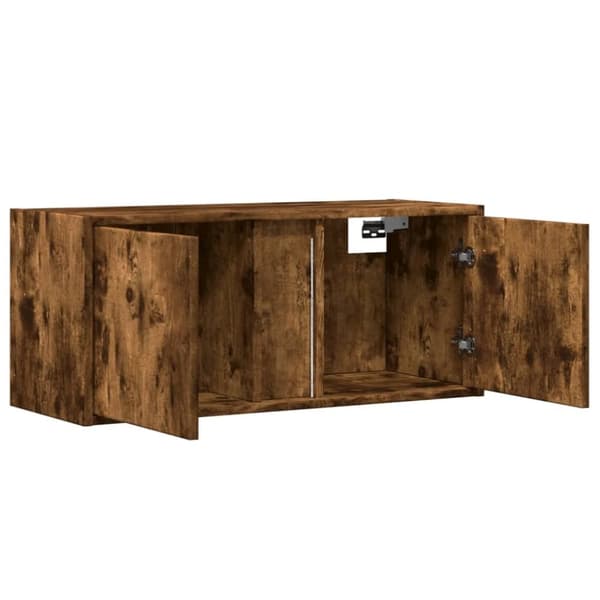 vidaXL Vegghengt TV-benk med LED røkt eik 80x31x35 cm